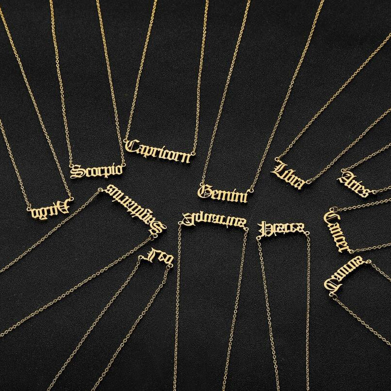 Wholesale Stainless Steel 12 Constellations English Letter Necklace